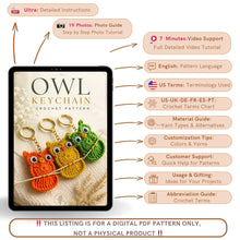 Owl Keychain Crochet Pattern PDF Round Appliqué Bag Charm Hanging Ornament Cute Accessory Tutorial