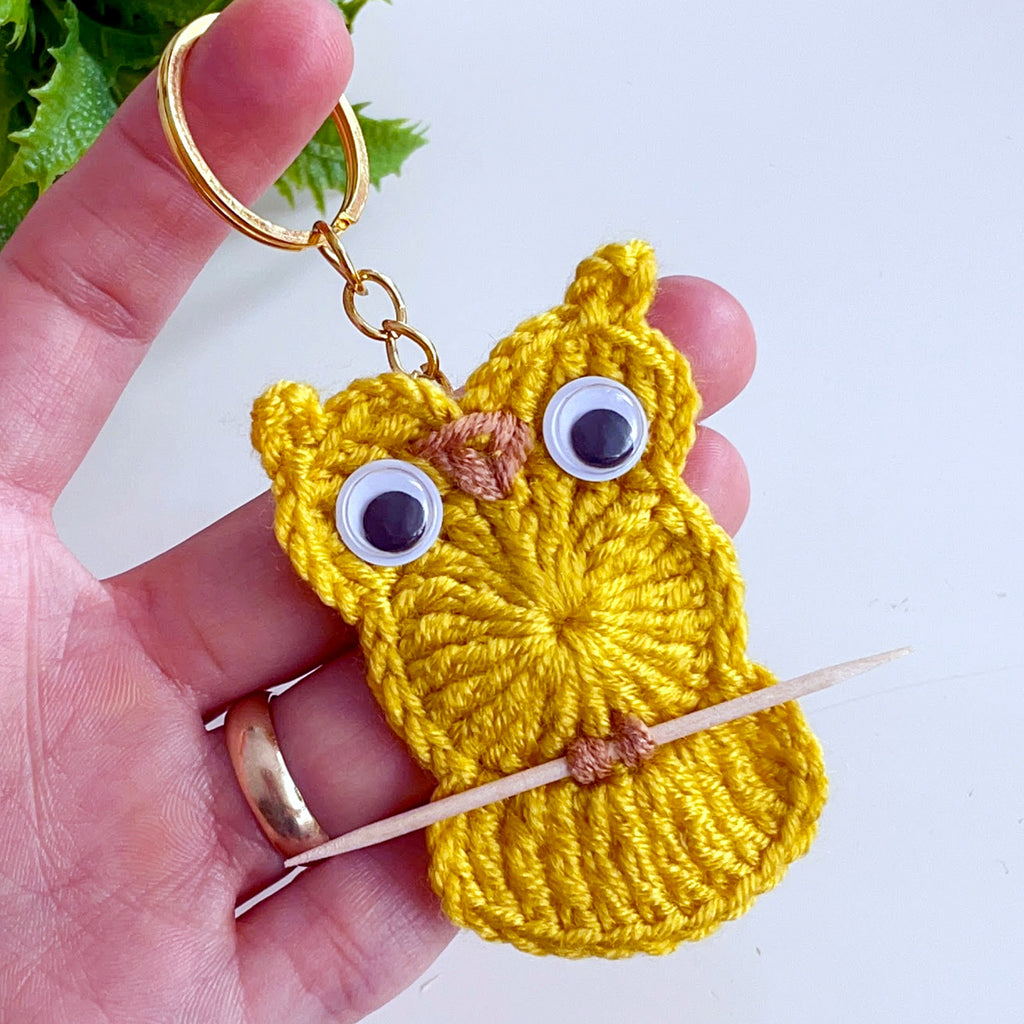 Owl Keychain Crochet Pattern PDF Round Appliqué Bag Charm Hanging Ornament Cute Accessory Tutorial