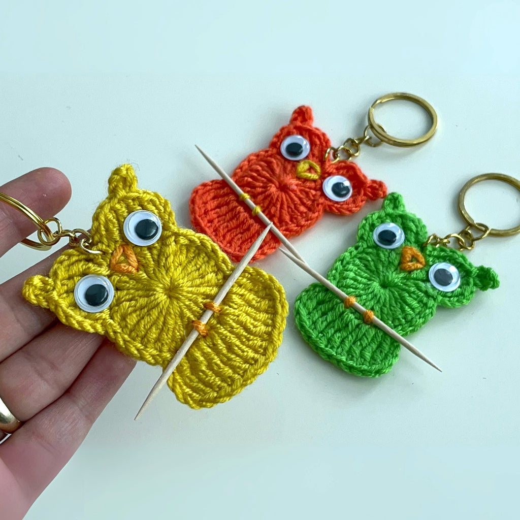 Owl Keychain Crochet Pattern PDF Round Appliqué Bag Charm Hanging Ornament Cute Accessory Tutorial