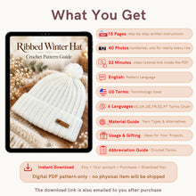 Pom Pom Beanie Crochet Pattern PDF Ribbed Winter Hat With Folded Brim Tutorial