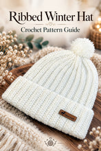Pom Pom Beanie Crochet Pattern PDF Ribbed Winter Hat With Folded Brim Tutorial