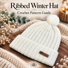 Pom Pom Beanie Crochet Pattern PDF Ribbed Winter Hat With Folded Brim Tutorial