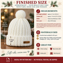 Pom Pom Beanie Crochet Pattern PDF Ribbed Winter Hat With Folded Brim Tutorial