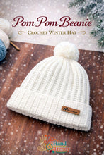 Pom Pom Beanie Crochet Pattern PDF Ribbed Winter Hat With Folded Brim Tutorial
