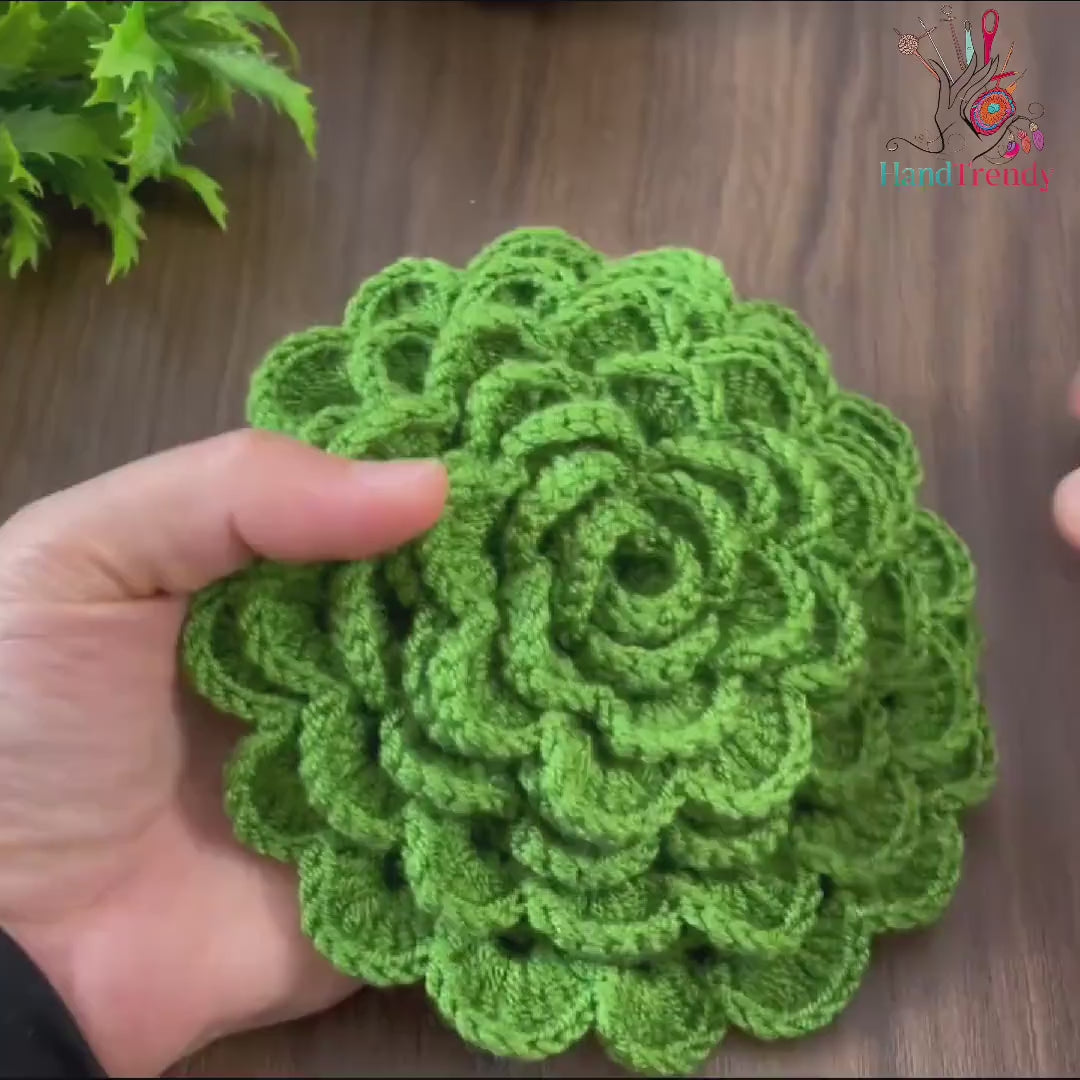 Crochet Rose and Succulent Coaster PDF Pattern, Layered Flower Crochet Design, DIY Home Decor and Handmade Gift for Nature Lovers