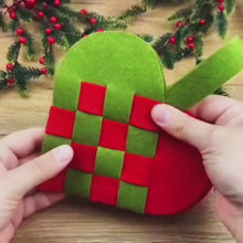 PDF Christmas Heart Ornament Pattern, DIY Woven Felt Scandinavian Basket Heart Template