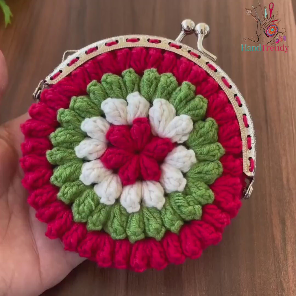 Crochet Flower Coin Purse PDF Pattern, Small Floral Crochet Pouch, Handmade Wallet Design, Christmas Crochet Bag PDF, Instant Download