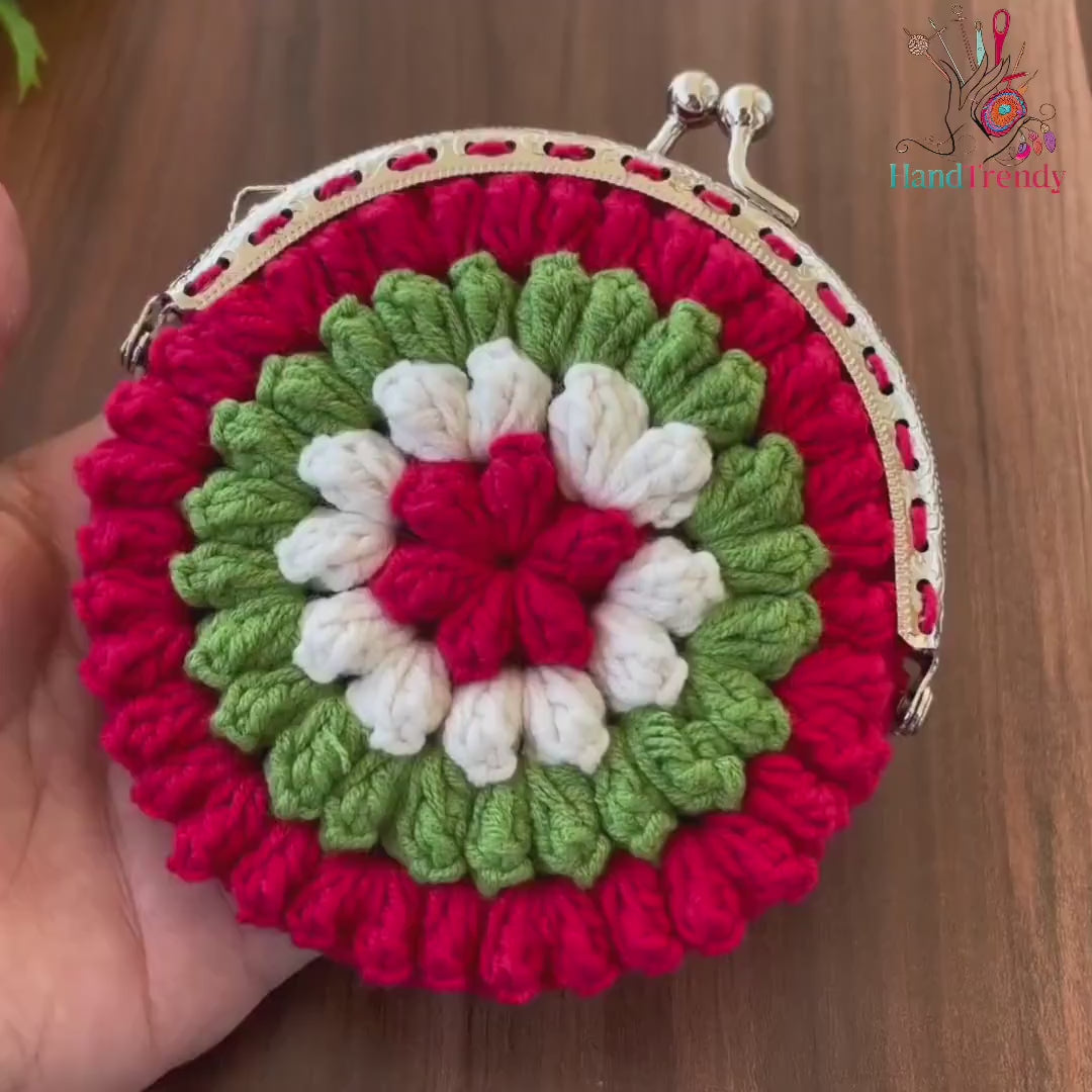 Crochet Flower Coin Purse PDF Pattern, Small Floral Crochet Pouch, Handmade Wallet Design, Christmas Crochet Bag PDF, Instant Download