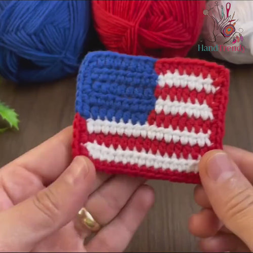 American Flag Crochet Pattern, USA Flag Applique PDF, Patriotic Crochet Square, DIY Independence Day Decor, Handmade 4th of July Craft