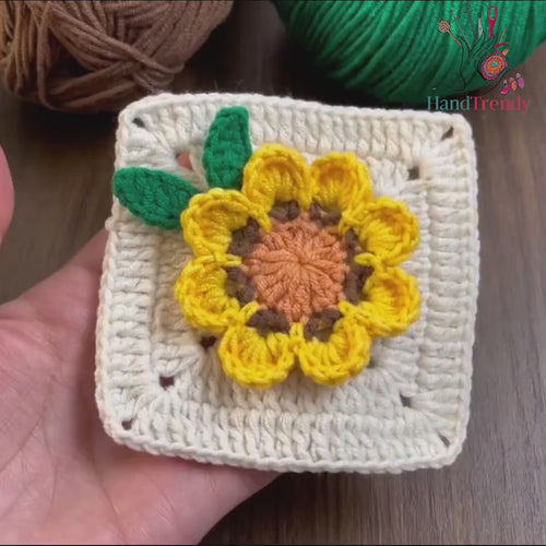 Sunflower Granny Square Crochet Pattern PDF, 3D Floral Afghan Block, DIY Blanket Motif, Handmade Crochet Square, Instant Download Pattern