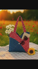 Red Patchwork Tote Bag Pattern - PDF Sewing Pattern Japanese Style Denim