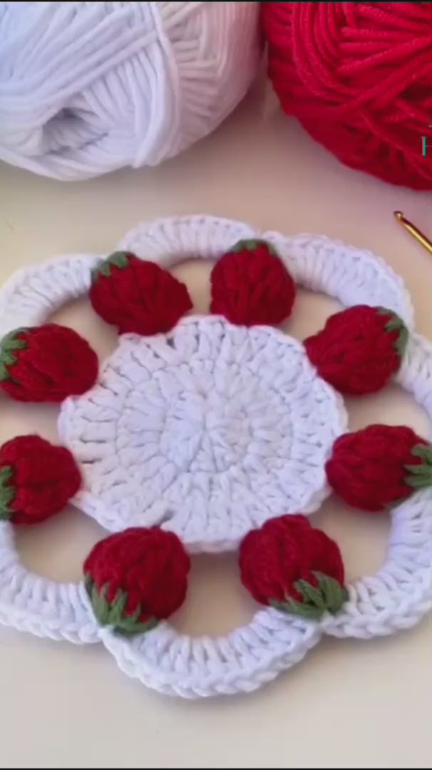 3D Strawberry Crochet Doily Pattern PDF, Unique Fruit-Themed Table Decor