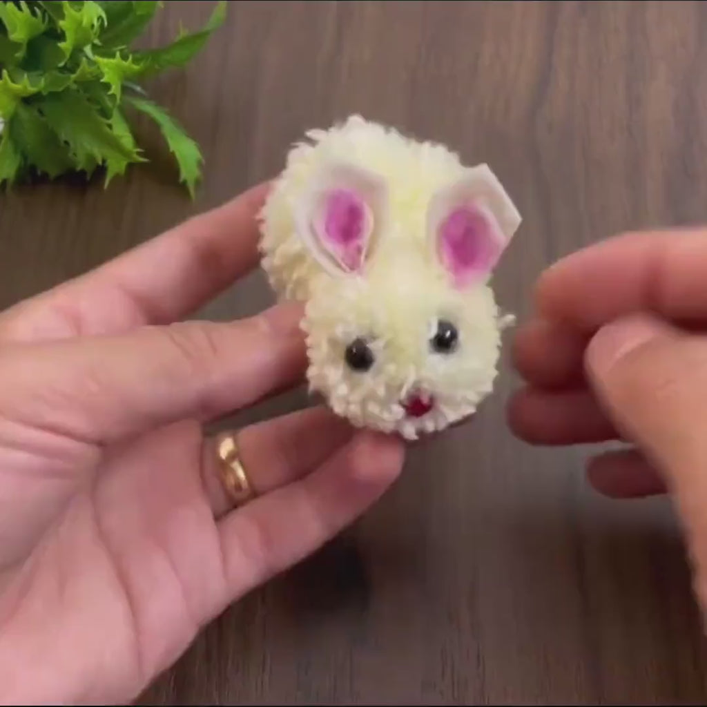 Pom Pom Bunny DIY Pattern Tutorial, Easy Rabbit Craft Tutorial for Easter Decorations, Handmade Rabbit Decoration, Instant Download