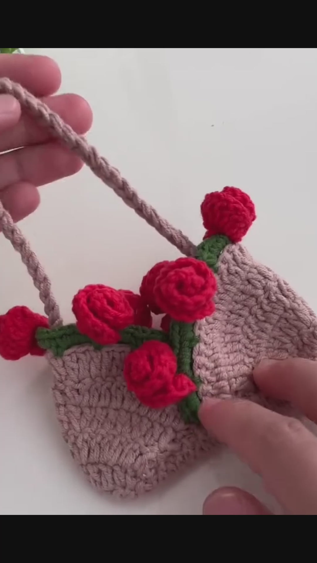 Mini Crochet Rose Bag Pattern PDF – Tiny Floral Purse Ornament Tutorial – Handmade Crochet Decor