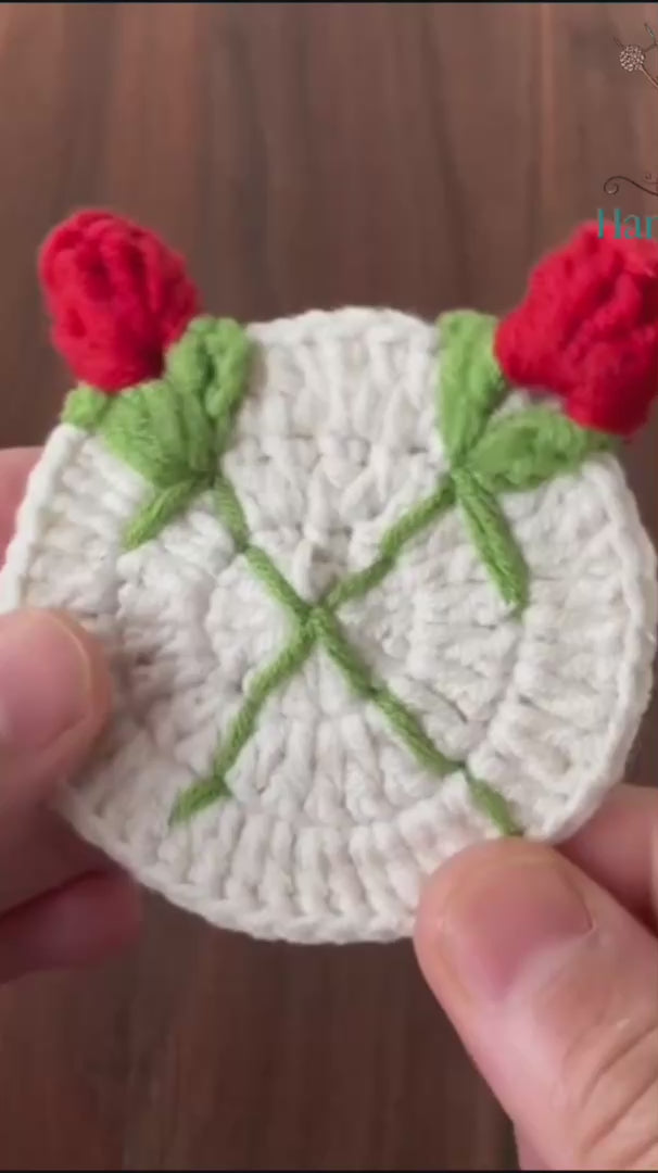 3D Crochet Rose Coaster Pattern PDF, Elegant Handmade Bloom Placemat