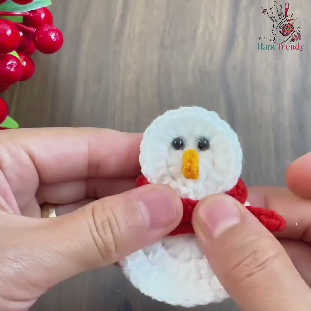 Easy Crochet Snowman Pattern - Nordic Yarn Art  For New Year Home Decor - Little Snowman with Scarf