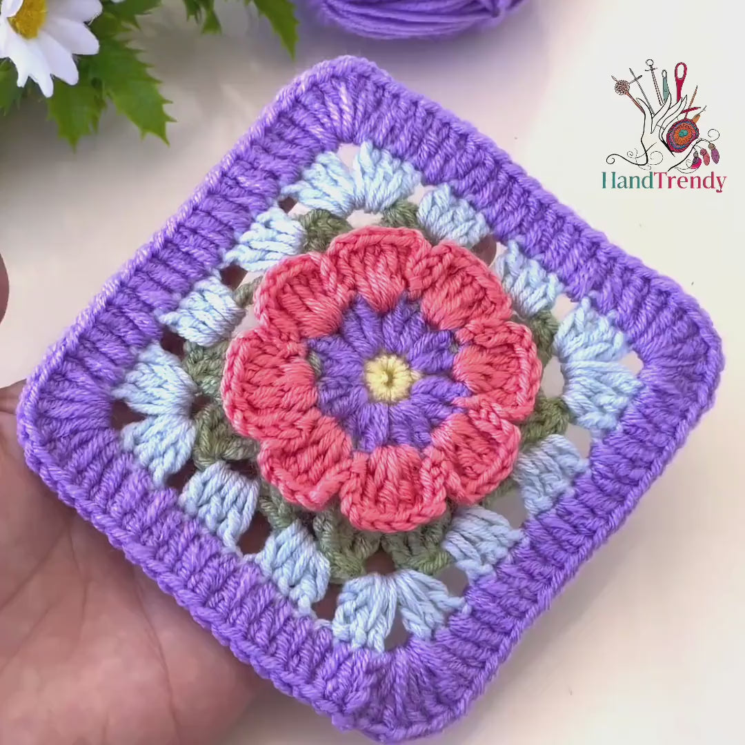 3D Granny Square Crochet Pattern for Baby Blanket & Pillow | Easy Crochet Square DIY Pattern for Beginners