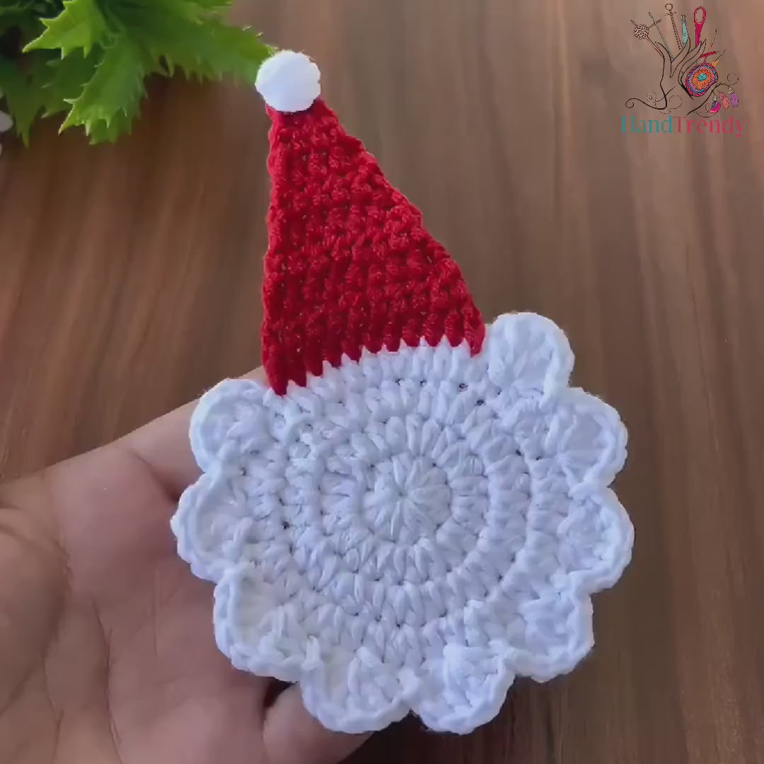 Crochet Santa Hat Coasters Pattern, Decorative Crochet Xmas Coasters for Holiday Home Decor, Ideal for Coffee Lovers