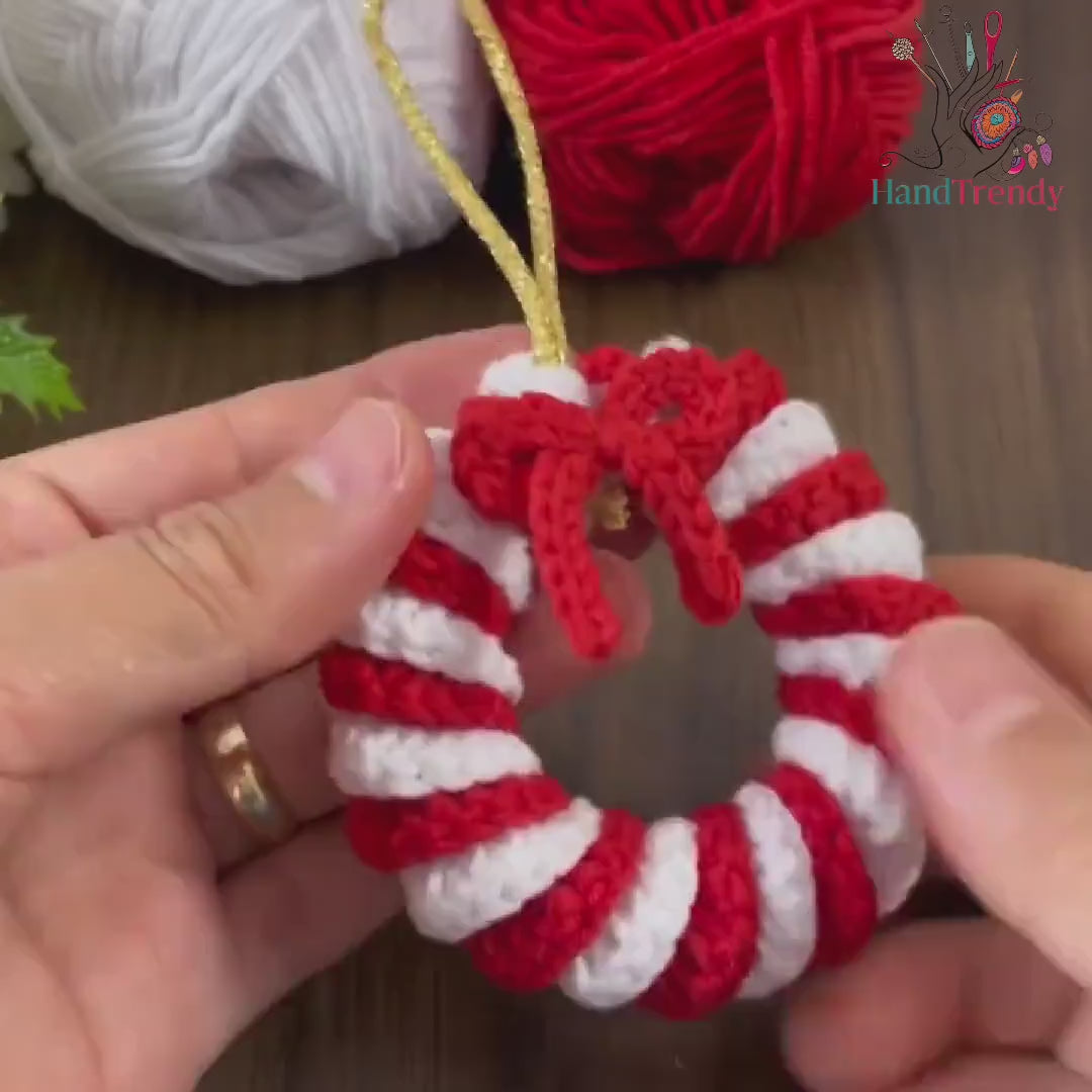 Candy Cane Wreath Crochet Pattern, Christmas Ornament PDF, DIY Holiday Wreath Tutorial, Beginner Friendly Crochet, Handmade Décor Idea