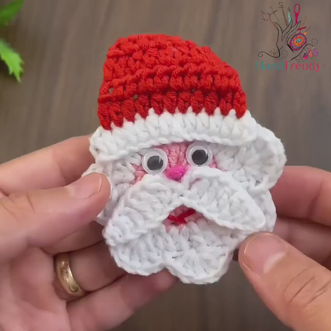 Santa Claus Applique Pattern, Christmas Crochet Tutorial for Ornament Decoration, Easy Holidays Gift Idea,  Beginner Crochet