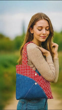 Red Patchwork Tote Bag Pattern - PDF Sewing Pattern Japanese Style Denim