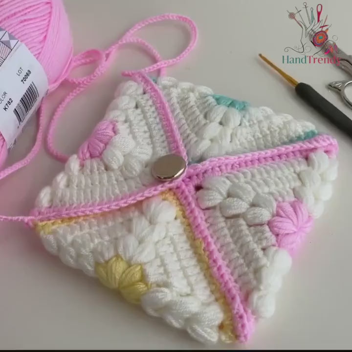 Pastel Flower Crochet Envelope Bag PDF Pattern – DIY Soft Texture Crossbody Pouch Tutorial – Colorful Yarn Purse Design