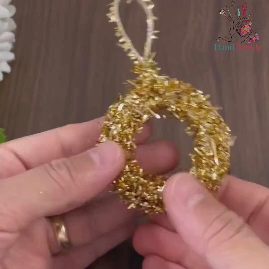 Gold Tinsel Wreath Crochet Pattern, DIY Festive Ornament PDF, Handmade Christmas Décor Tutorial, Beginner Holiday Craft Project