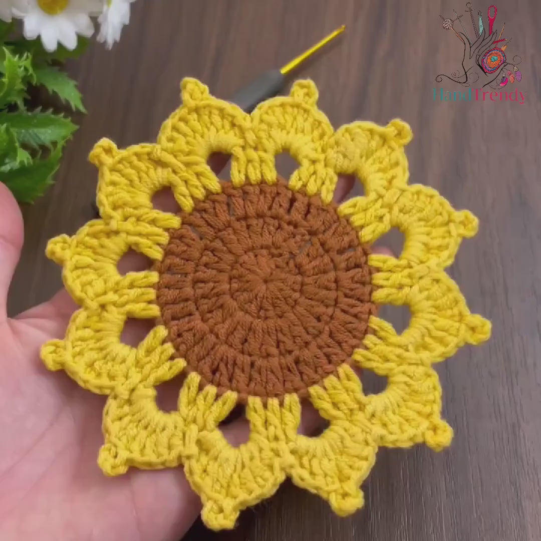 Cute Sunflower Crochet Coasters - Handmade Doily Coaster Set for Coffee and Tea - Fall Themed Sunflower Crochet Coaster Gift