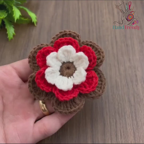 3D Layered Crochet Flower Pattern, Multicolor Floral Applique PDF, Crochet Brooch Tutorial, DIY Handmade Flower Motif, Instant Download