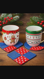 Sewing Coaster Set Pattern for Christmas - DIY Fabric Patchwork Mug Rugs in Christmas