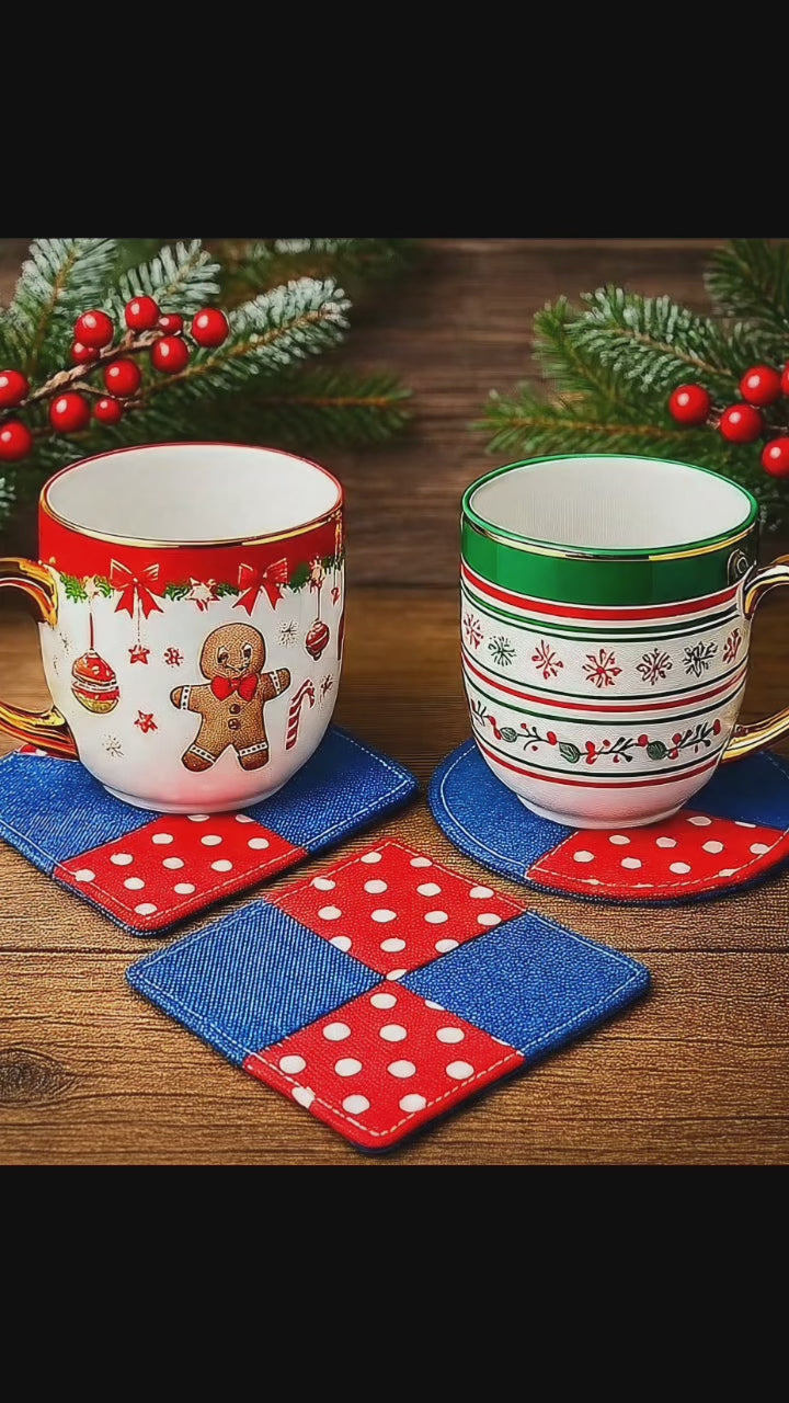 Sewing Coaster Set Pattern for Christmas - DIY Fabric Patchwork Mug Rugs in Christmas