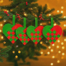 PDF Christmas Heart Ornament Pattern, DIY Woven Felt Scandinavian Basket Heart Template