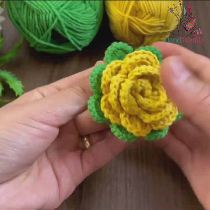 3D Crochet Rose Keychain Pattern PDF, Multilayer Floral Bag Charm