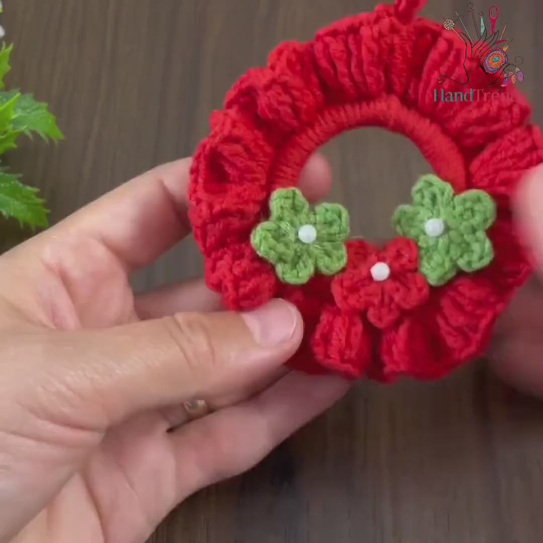 Crochet Ruffled Flower Wreath Pattern, DIY Red Christmas Ornament PDF, Handmade Festive Décor Tutorial, Beginner Holiday Craft Project