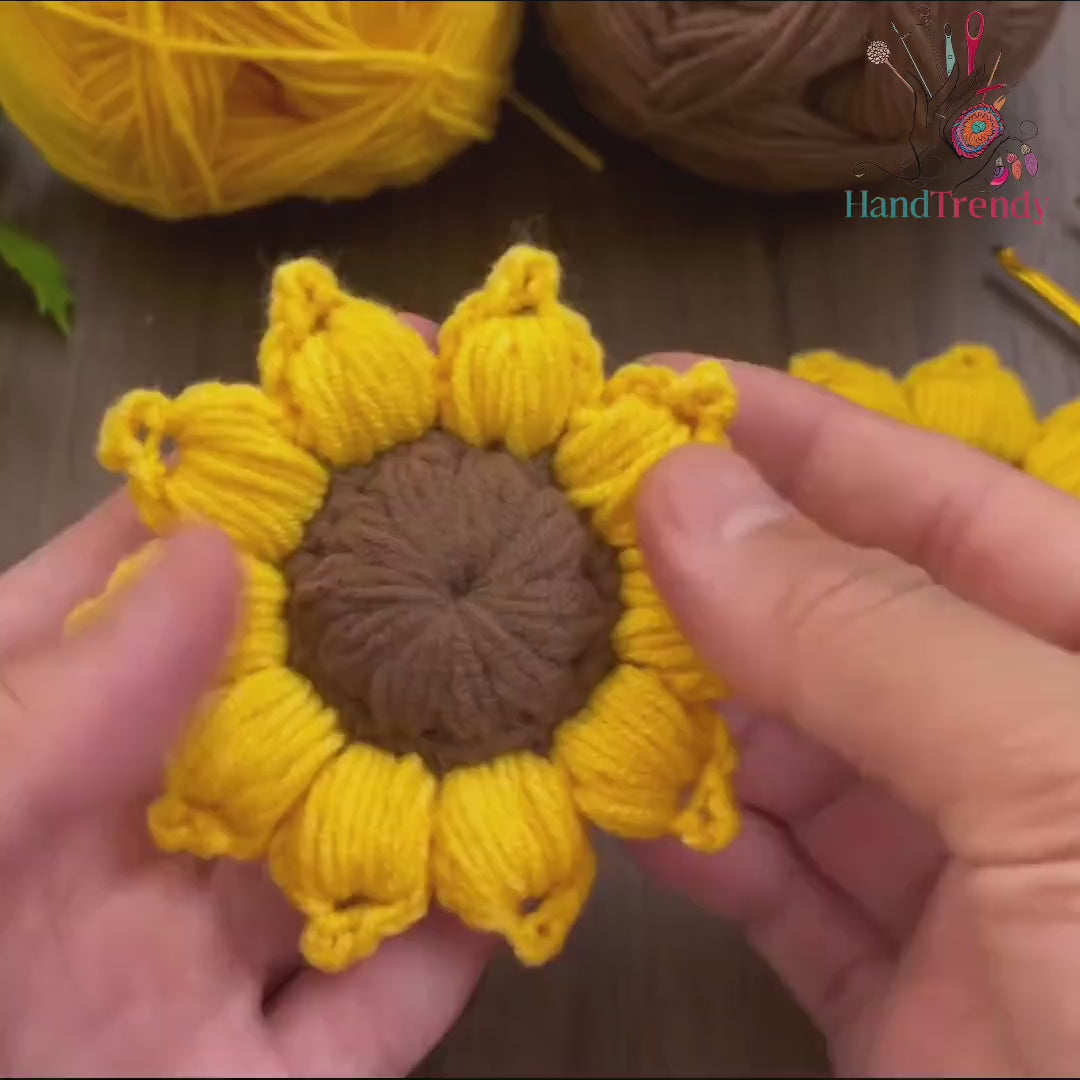 Amigurumi Sunflower Crochet Pattern, 3D Crochet Flower Plush, Stuffed Sunflower Applique PDF, DIY Floral Home Decor, Instant Download