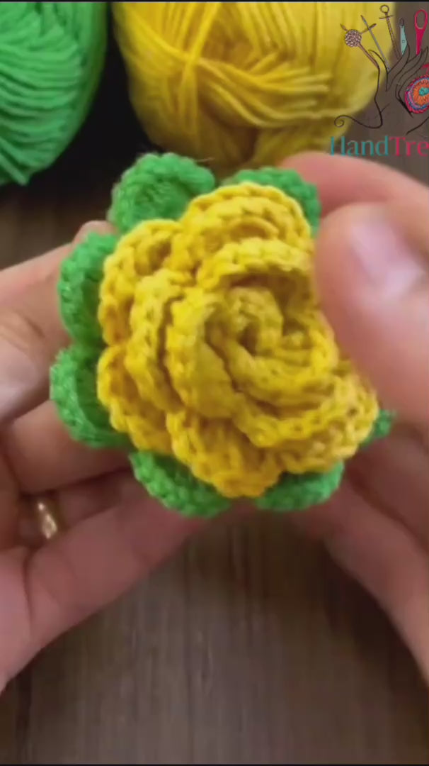 3D Crochet Rose Keychain Pattern PDF, Multilayer Floral Bag Charm