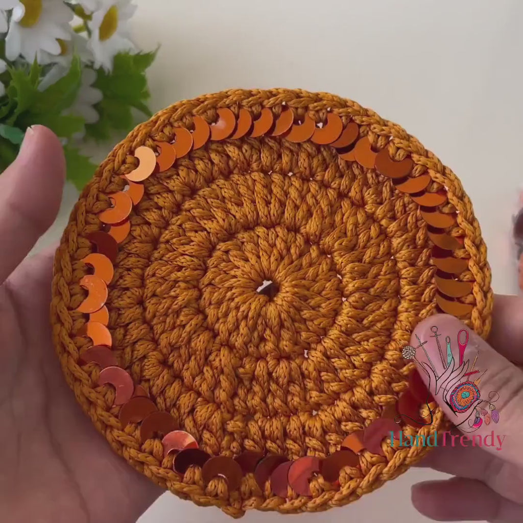 Glam Sequin Coaster Crochet Pattern – Hand Trendy