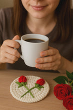 3D Crochet Rose Coaster Pattern PDF, Elegant Handmade Bloom Placemat