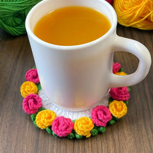 Rose Crochet Coaster Pattern PDF Floral Mug Rug Round Flower Cup Mat Tutorial