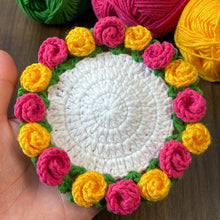 Rose Crochet Coaster Pattern PDF Floral Mug Rug Round Flower Cup Mat Tutorial