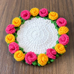 Rose Crochet Coaster Pattern PDF Floral Mug Rug Round Flower Cup Mat Tutorial