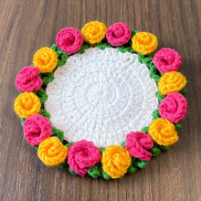 Rose Crochet Coaster Pattern PDF Floral Mug Rug Round Flower Cup Mat Tutorial