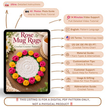 Rose Crochet Coaster Pattern PDF Floral Mug Rug Round Flower Cup Mat Tutorial