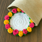 Rose Crochet Coaster Pattern PDF Floral Mug Rug Round Flower Cup Mat Tutorial