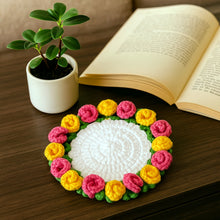 Rose Crochet Coaster Pattern PDF Floral Mug Rug Round Flower Cup Mat Tutorial