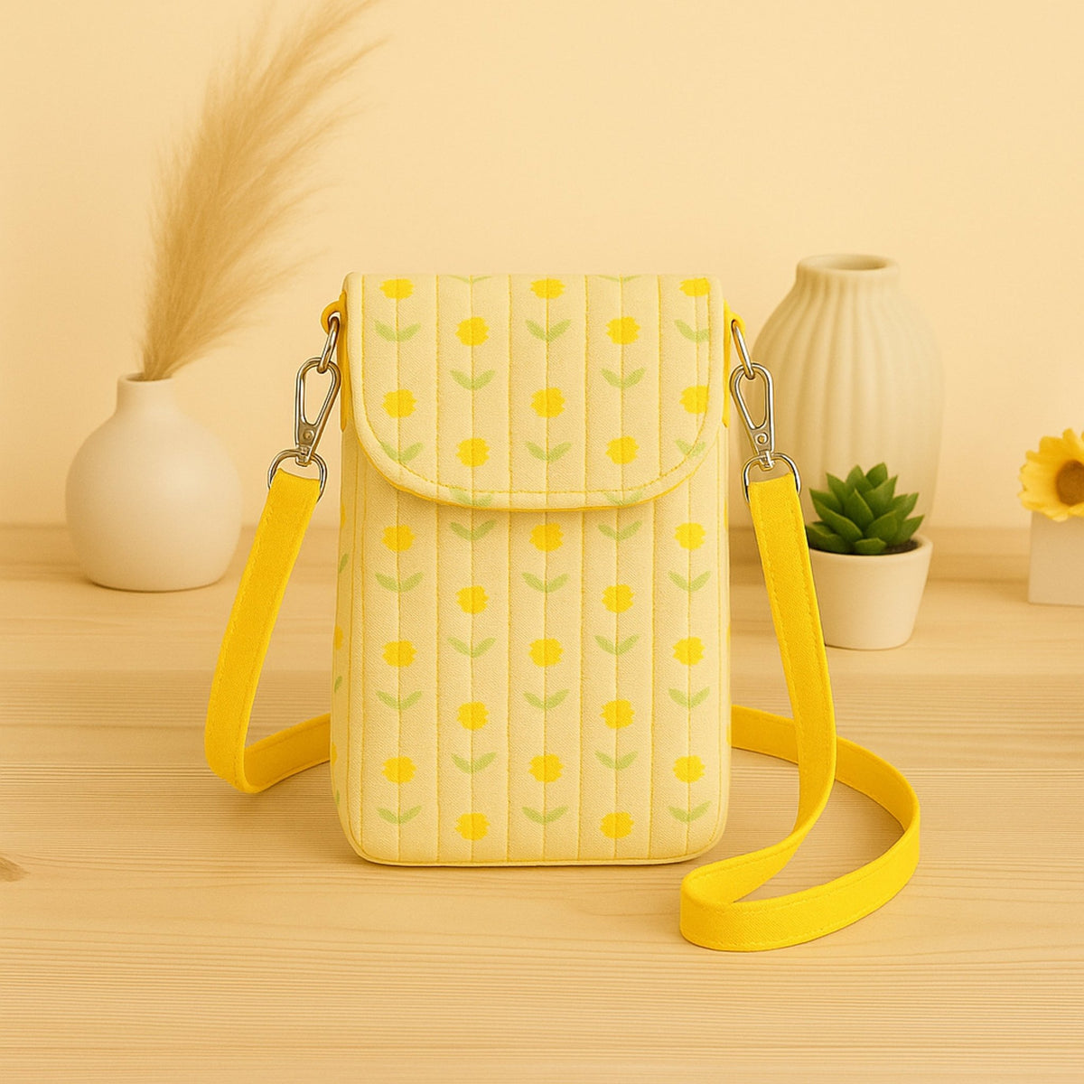 Cute Crossbody Phone Bag Sewing Pattern PDF – Easy Beginner DIY Purse with Floral Fabric - Hand Trendy
