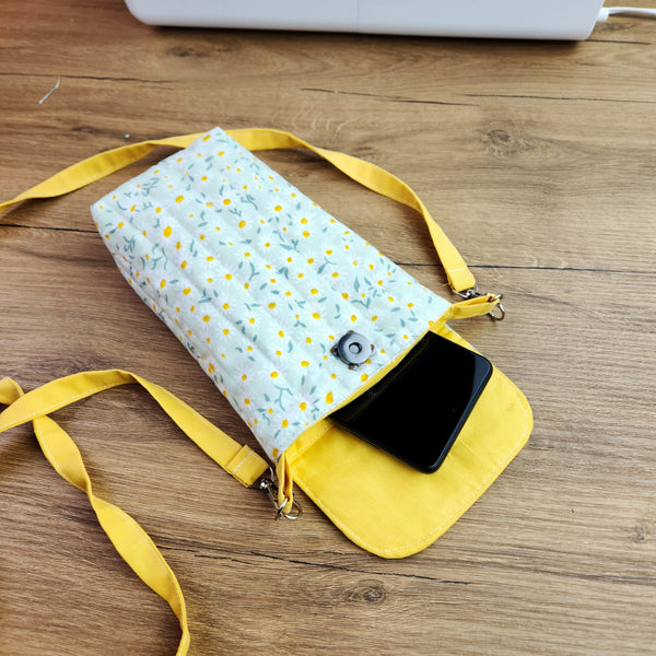 Cute Crossbody Phone Bag Sewing Pattern PDF – Easy Beginner DIY Purse with Floral Fabric