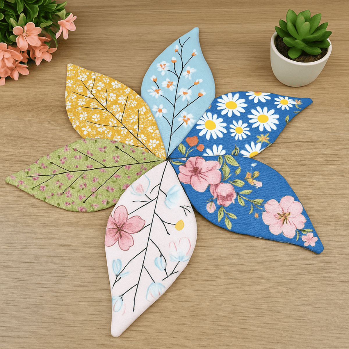 Leaf Coaster Sewing Pattern PDF, DIY Floral Mug Rug Pattern, Handmade Fabric Leaf Placemat - Hand Trendy