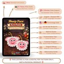 Sheep Face Crochet Keychain Pattern PDF Fluffy Round Smiley Applique Bag Charm Tutorial, English & German