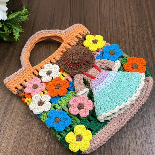 Crochet Flower Girl Bag Pattern PDF – Handmade Crochet Tote Tutorial – Floral Crochet Purse
